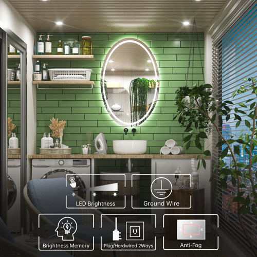 Orren Ellis Adorna Oval Frontlit & Backlit LED Wall Mirror / AntiFog